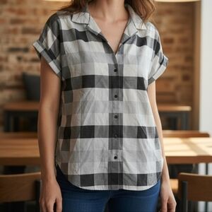 Classic Black and White Plaid Button Down Shirt